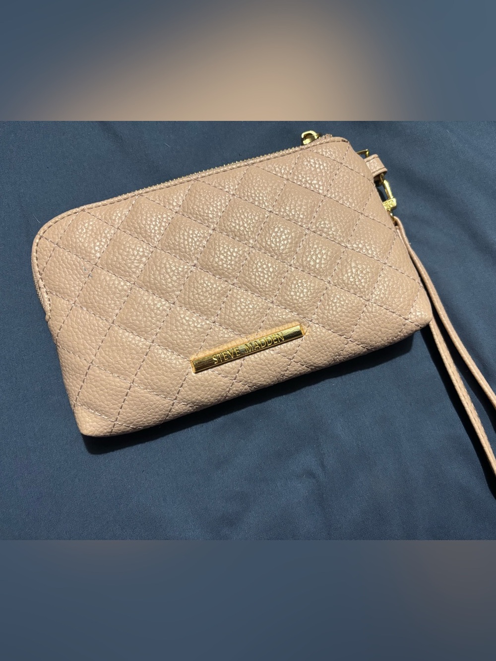 Steve Madden Quilted Taupe Wristlet with Gold Hardware